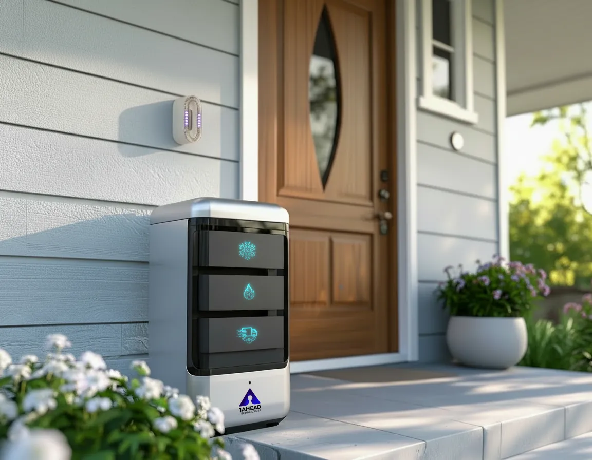 A GLO climate-controlled secure delivery container installed beside a front door